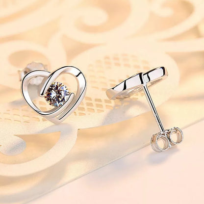 925 Sterling Silver Crystal Heart Swirl Pendant Necklace and Stud Earrings Set