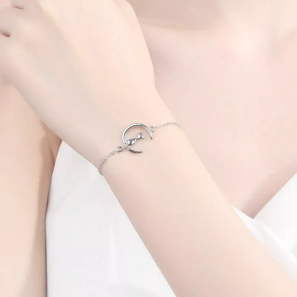 925 Sterling Silver Moon & Cat Charm Bracelet – Cute Jewellery Gift for Women & Girls UK