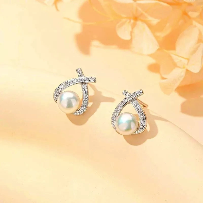 925 Sterling Silver Swirl Pearl Stud Earrings