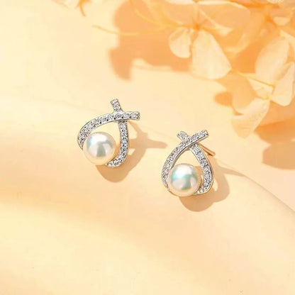 925 Sterling Silver Swirl Pearl Stud Earrings