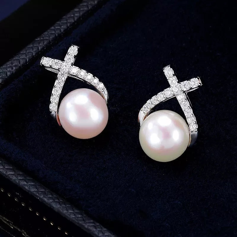 925 Sterling Silver Swirl Pearl Stud Earrings