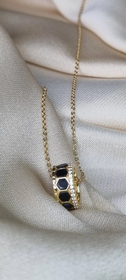 925 Silver 18K Gold Plated Black Agate Necklace and Bracelet Set