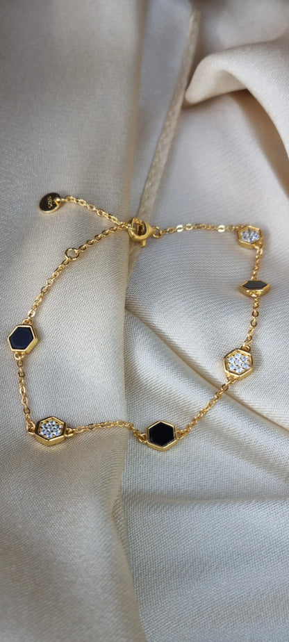 925 Silver 18K Gold Plated Black Agate Necklace and Bracelet Set