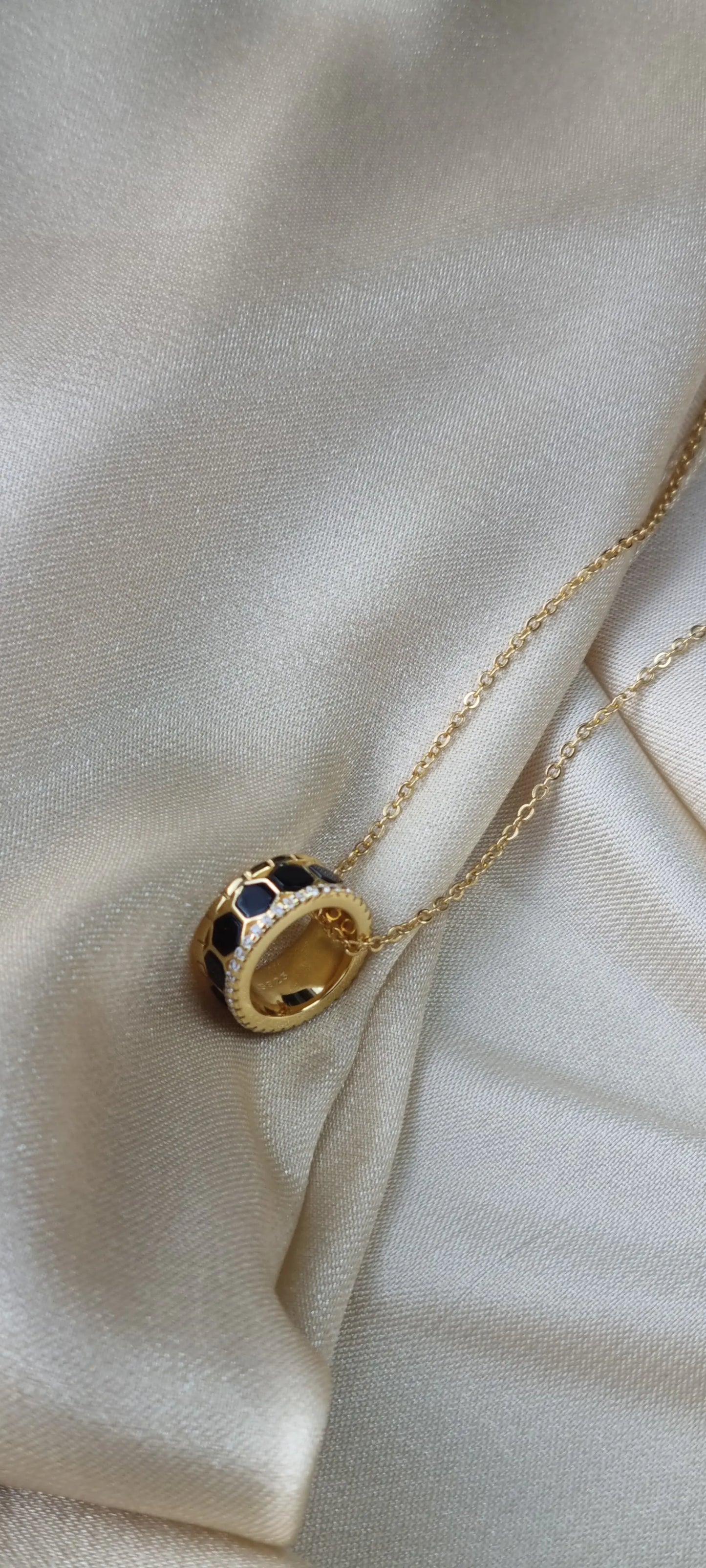 925 Silver 18K Gold Plated Black Agate Necklace and Bracelet Set