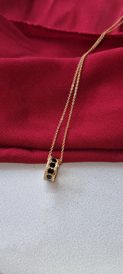 925 Silver 18K Gold Plated Black Agate Necklace and Bracelet Set
