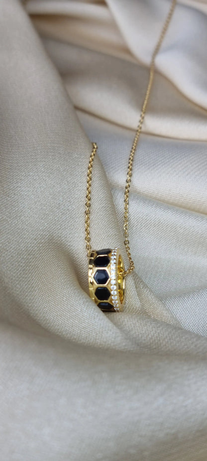 925 Silver 18K Gold Plated Black Agate Necklace and Bracelet Set