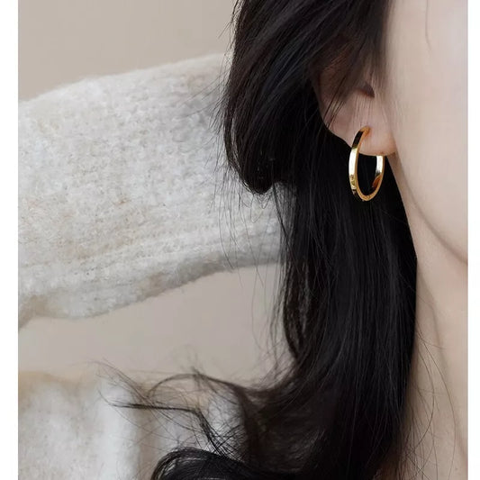 925 Sterling Silver 16mm Hoop Sleeper Earrings | Simple Hinged Hoop Circle Rings