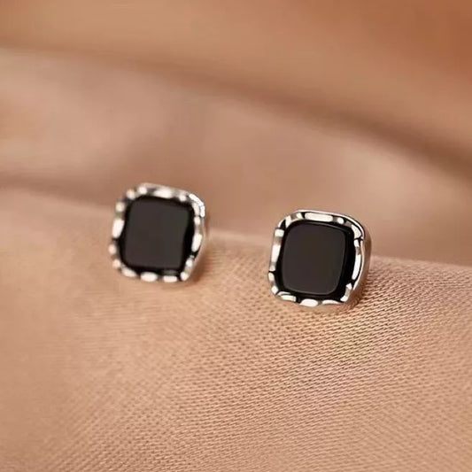 925 Sterling Silver Black CZ Square Stud Earrings  7mm Women’s Jewellery Gift  Hallmarked UK