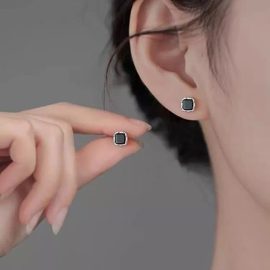 925 Sterling Silver Black CZ Square Stud Earrings  7mm Women’s Jewellery Gift  Hallmarked UK