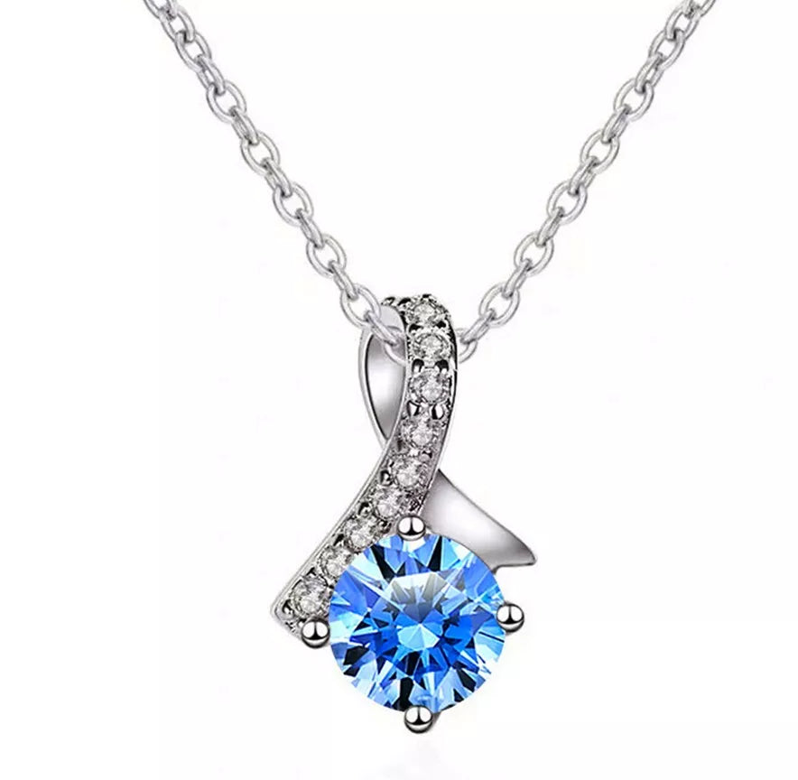 925 Sterling Silver Blue Swirl Pendant Necklace