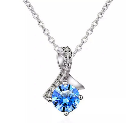 925 Sterling Silver Blue Swirl Pendant Necklace