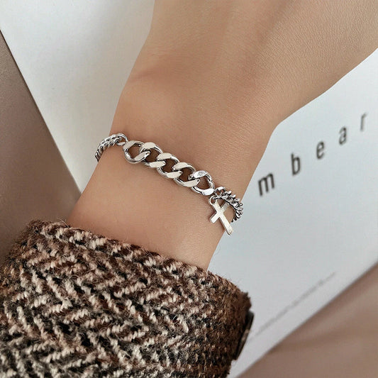 925 Sterling Silver Cross Chain Bracelet Minimalist Women's Jewelry Gift Elegant Religious Charm