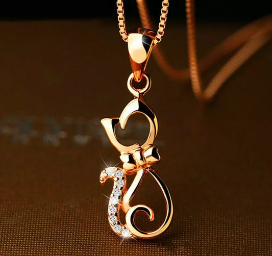 925 Sterling Silver Crystal Cat Stud Earrings and Pendant Necklace | Women’s Jewellery Gift