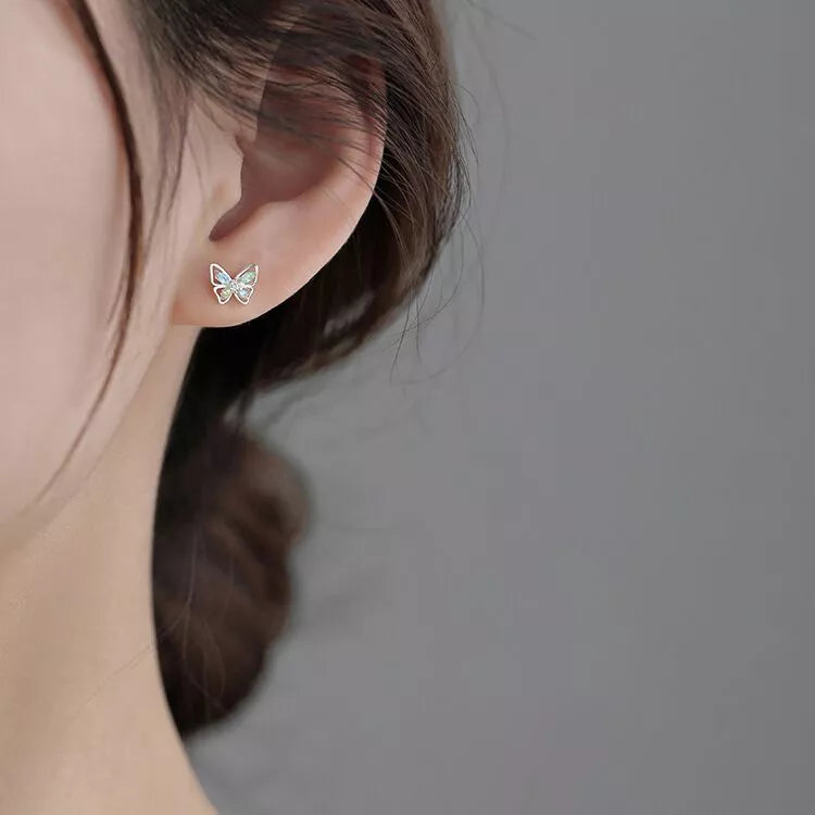 Crystal Butterfly Stud Earrings Colorful 925 Sterling Silver Women Jewellery Gift
