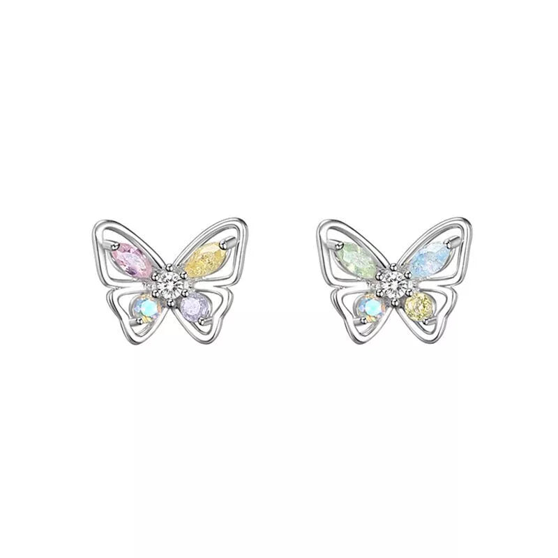 Crystal Butterfly Stud Earrings Colorful 925 Sterling Silver Women Jewellery Gift