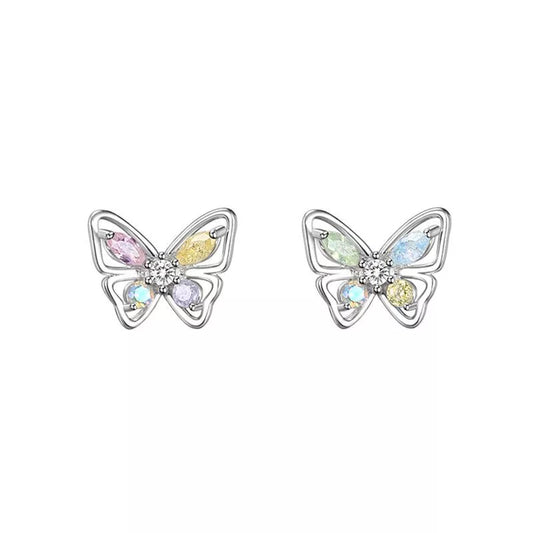 Crystal Butterfly Stud Earrings Colorful 925 Sterling Silver Women Jewellery Gift