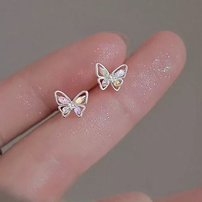 Crystal Butterfly Stud Earrings Colorful 925 Sterling Silver Women Jewellery Gift