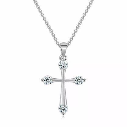 925 Sterling Silver Crystal Cross Zircon Pendant Necklace