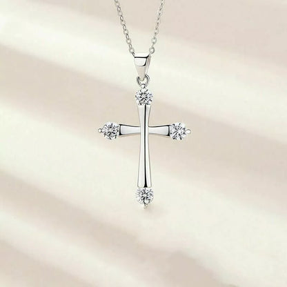 925 Sterling Silver Crystal Cross Zircon Pendant Necklace