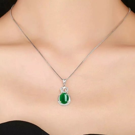 Crystal Green Jade Pendant Necklace