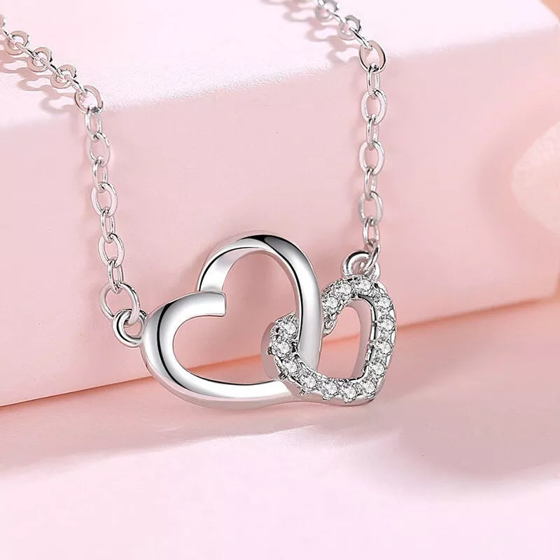 925 Sterling Silver Crystal Heart Pendant Necklace