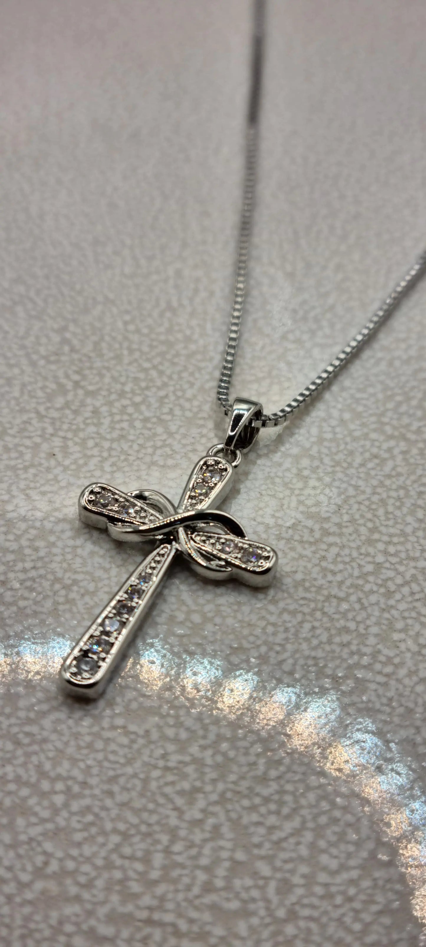 925 Sterling Silver Crystal Infinity Cross Pendant Necklace