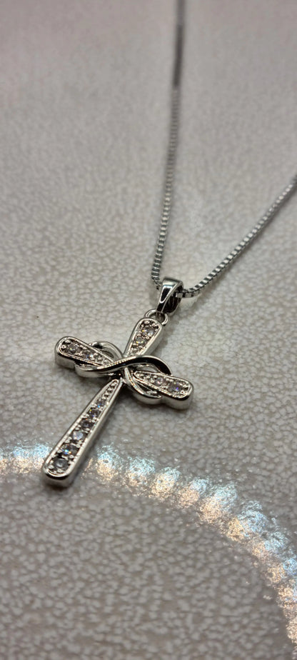 925 Sterling Silver Crystal Infinity Cross Pendant Necklace