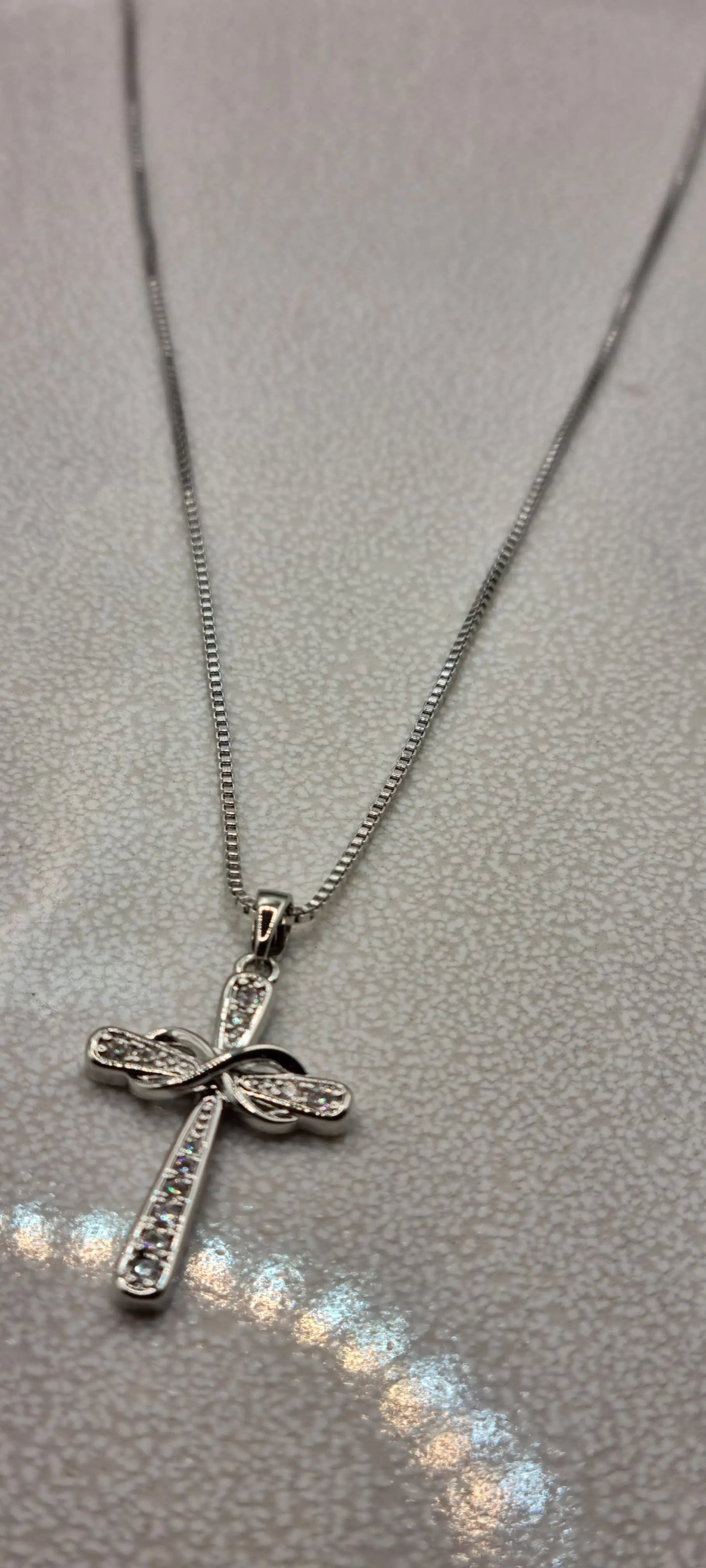 925 Sterling Silver Crystal Infinity Cross Pendant Necklace