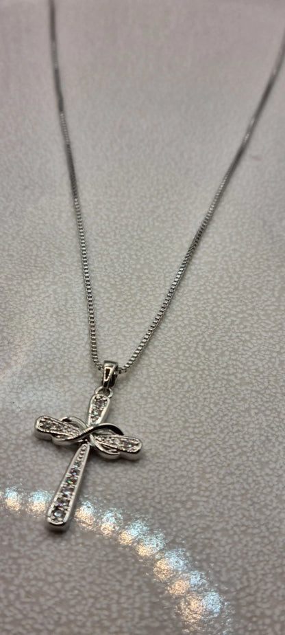 925 Sterling Silver Crystal Infinity Cross Pendant Necklace