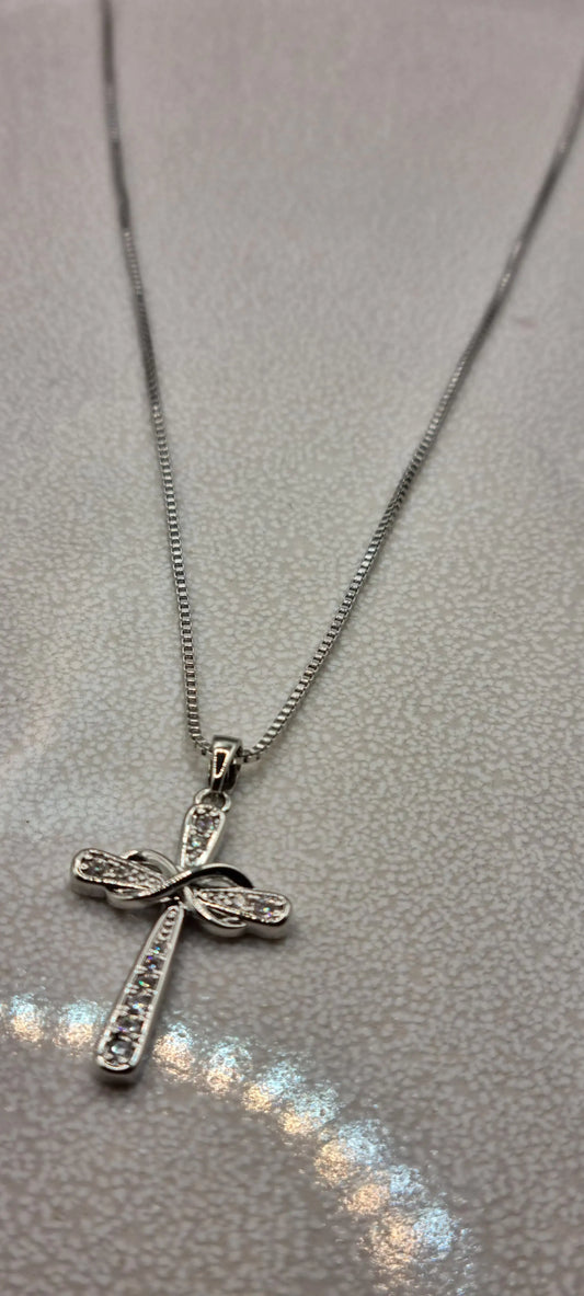 925 Sterling Silver Crystal Infinity Cross Pendant Necklace
