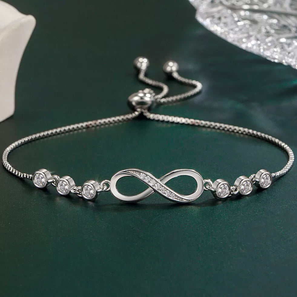 925 Sterling Silver Crystal Love Linked Charm Bracelet