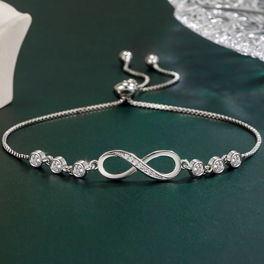 925 Sterling Silver Crystal Love Linked Charm Bracelet