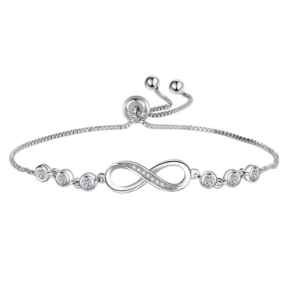 925 Sterling Silver Crystal Love Linked Charm Bracelet