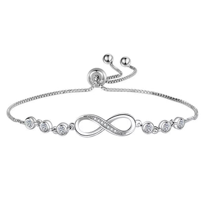 925 Sterling Silver Crystal Love Linked Charm Bracelet