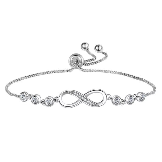 925 Sterling Silver Crystal Love Linked Charm Bracelet