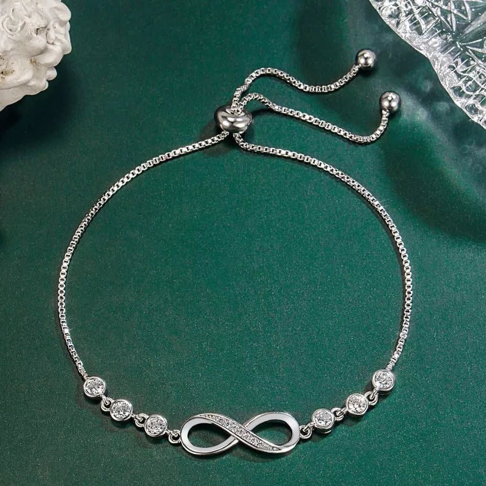 925 Sterling Silver Crystal Love Linked Charm Bracelet