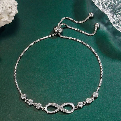 925 Sterling Silver Crystal Love Linked Charm Bracelet