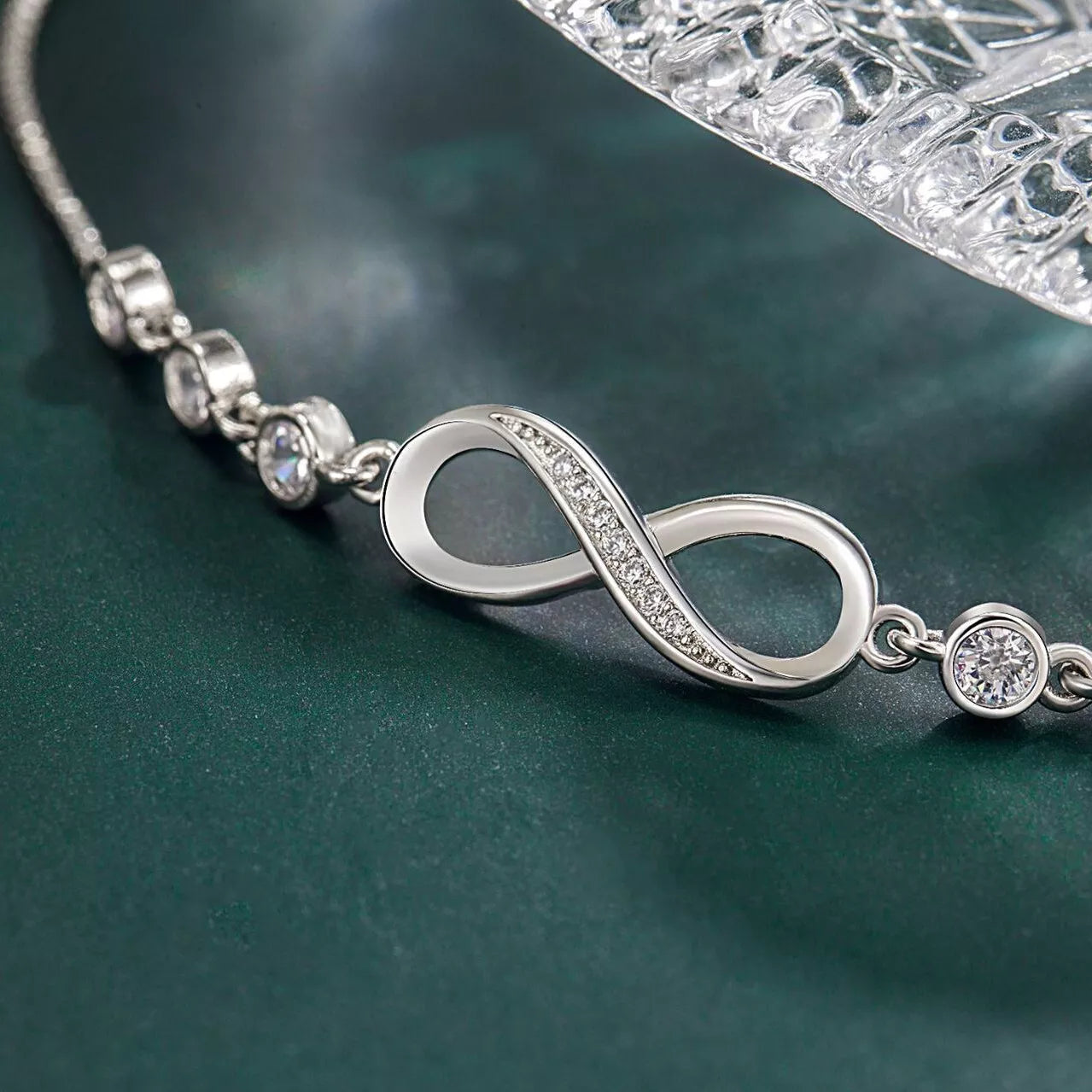 925 Sterling Silver Crystal Love Linked Charm Bracelet