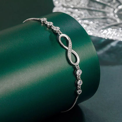 925 Sterling Silver Crystal Love Linked Charm Bracelet
