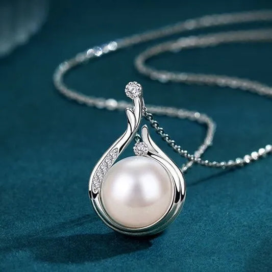 925 Sterling Silver Crystal Pearl Drop Necklace and Hook Earrings