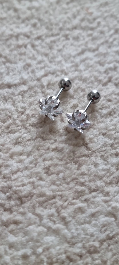925 Sterling Silver Crystal Star Stud Earrings