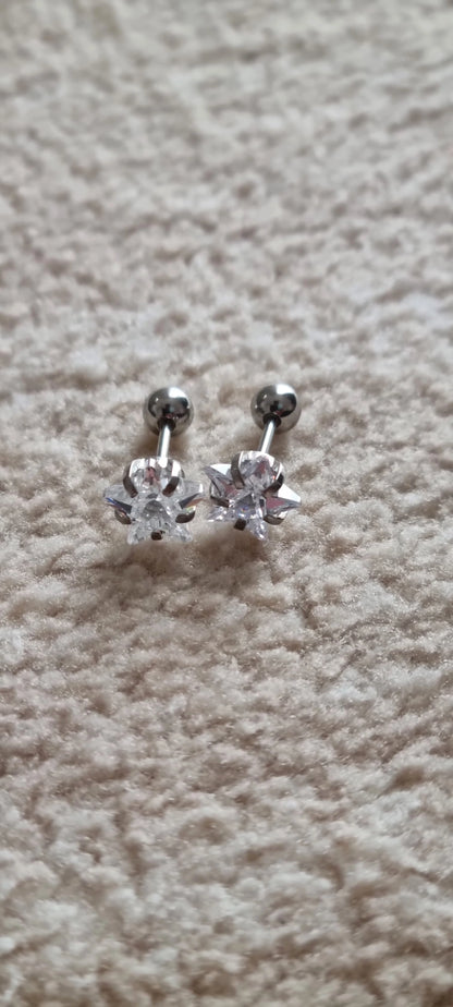 925 Sterling Silver Crystal Star Stud Earrings