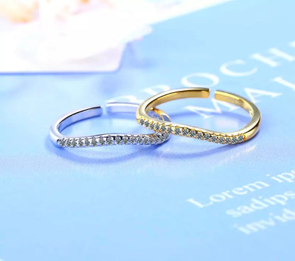 925 Sterling Silver Crystal Stone Adjustable Gold Ring