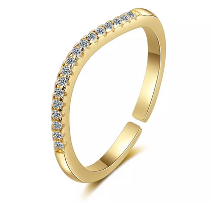 925 Sterling Silver Crystal Stone Adjustable Gold Ring