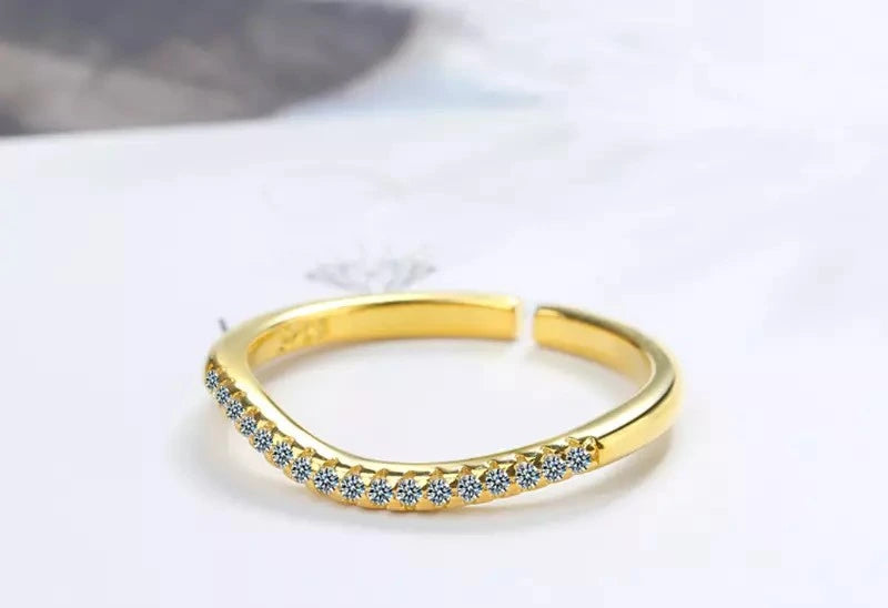 925 Sterling Silver Crystal Stone Adjustable Gold Ring
