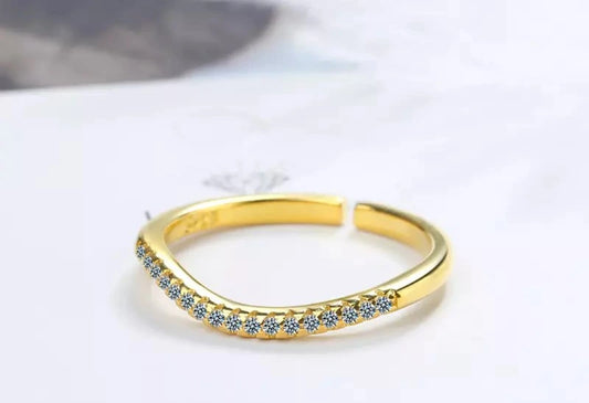 925 Sterling Silver Crystal Stone Adjustable Gold Ring