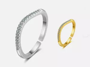 925 Sterling Silver Crystal Stone Adjustable Gold Ring