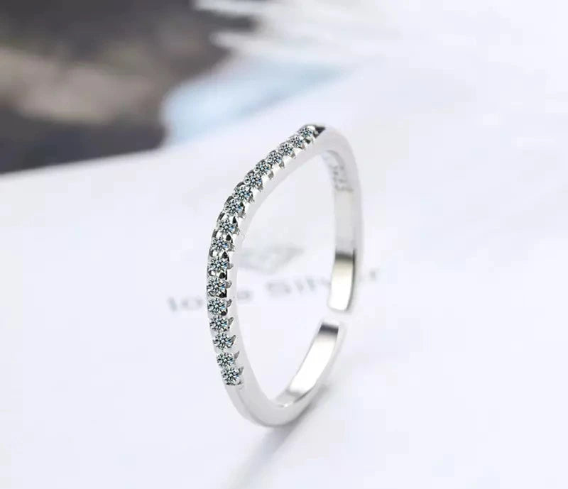 925 Sterling Silver Crystal Stone Adjustable Gold Ring