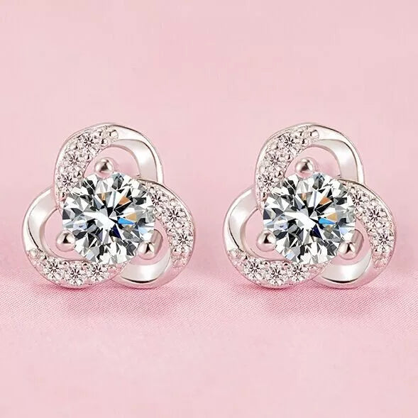 925 Sterling Silver Crystal Swirl Stud Earrings