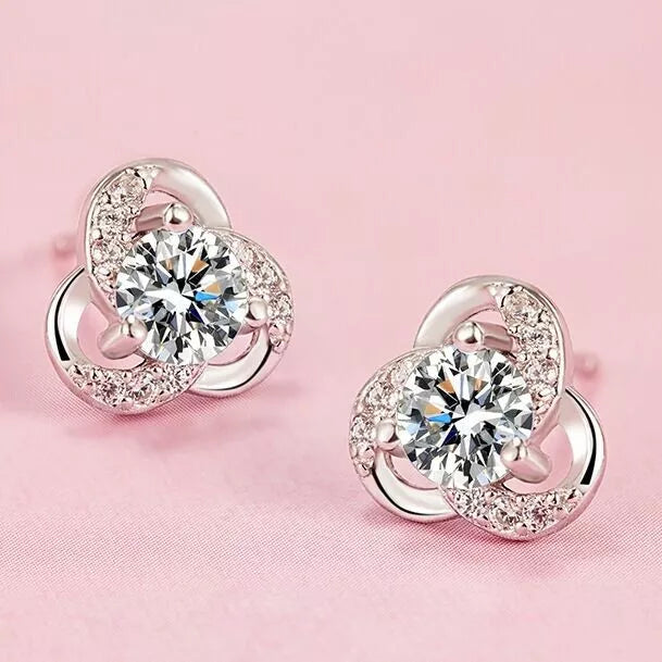 925 Sterling Silver Crystal Swirl Stud Earrings